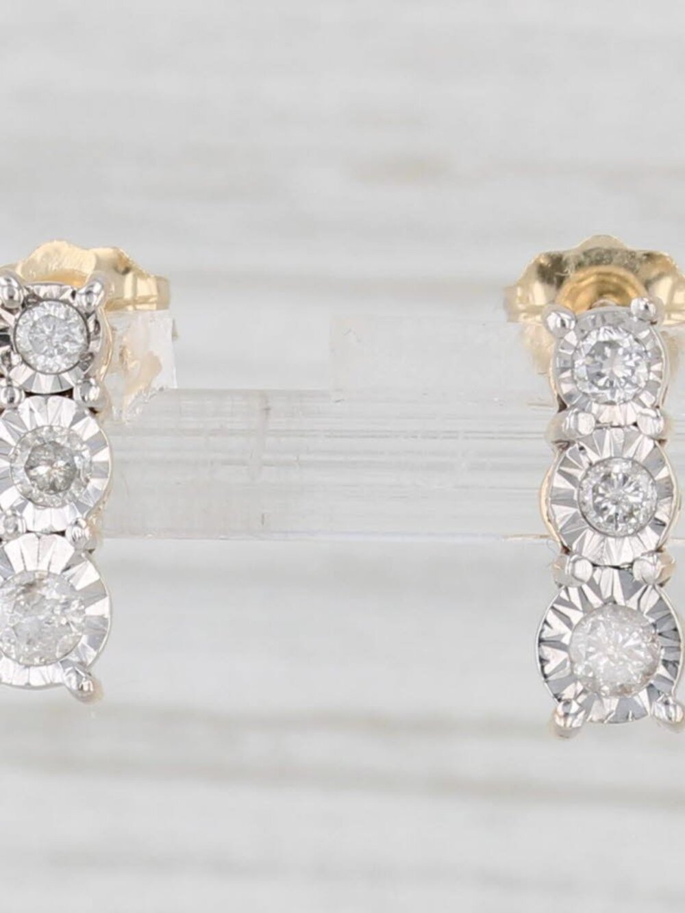0.22ctw Diamond 3-Stone Journey Earrings 10k Yellow Gold Small Drops
